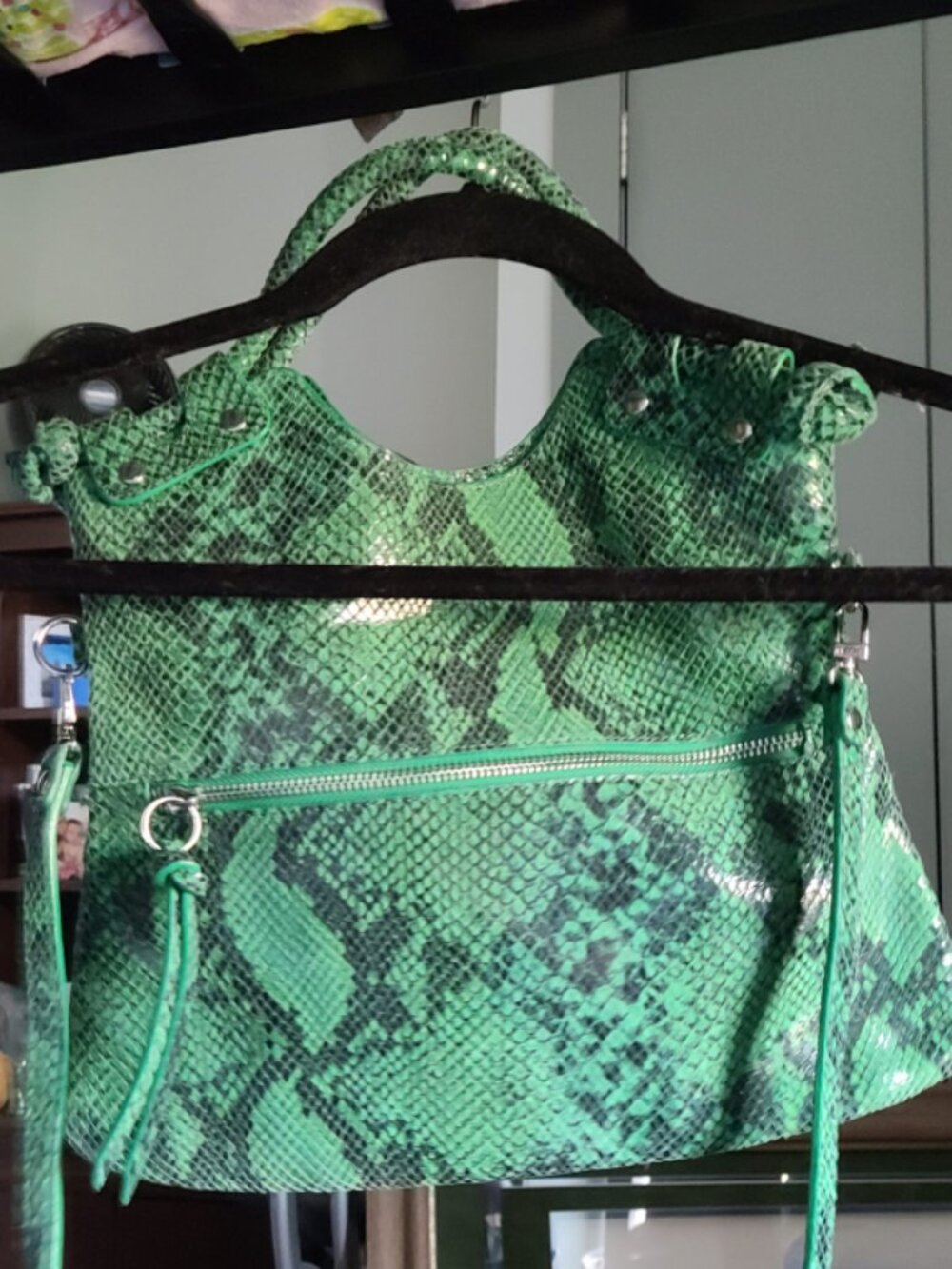 Pietro Alessandro New York Green Snakeskin Print Convertible Bag